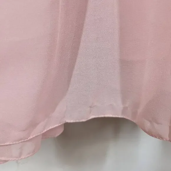 Ieena for Mac Duggal Blush Pink Tiered Chiffon Plunging V-Neck Maxi Dress 4 FLAW - Picture 12 of 13